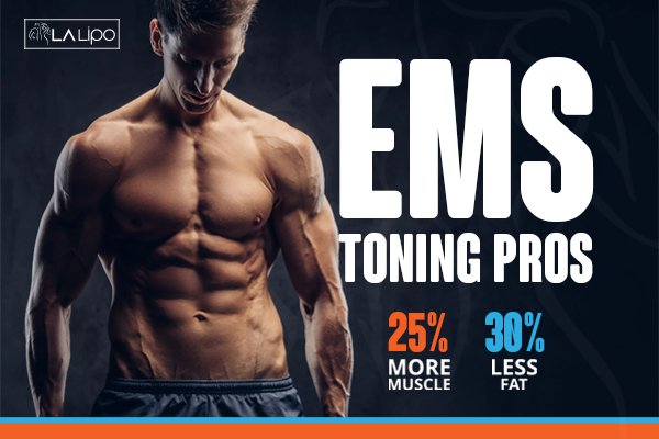 Graphic of man with toned body showing the benefits of LA-EMS Body Sculpting Rushden treatment