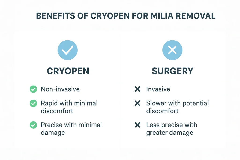 Benefits of cryopen for milia removal Rushden compared to surgical treatments.