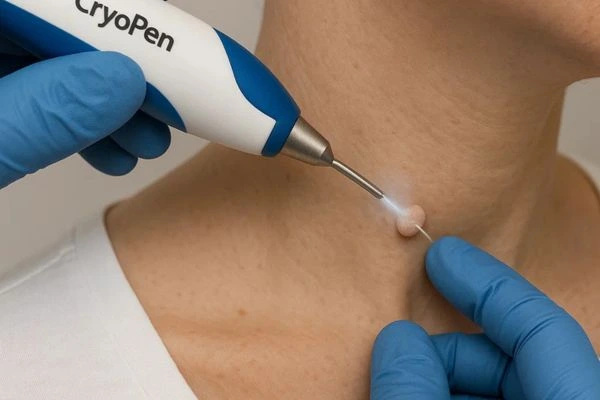 Person receiving Cryotherapy skin tag removal Rushden
