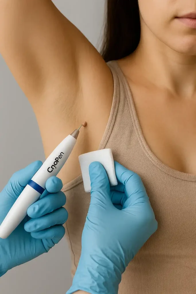 woman having cryopen to remove underarm skin tags Rushden