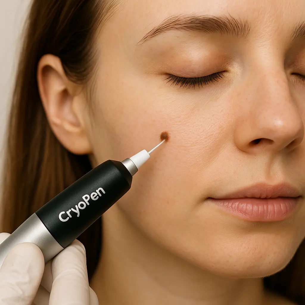 woman receiving facial mole removal Rushden using cryopen